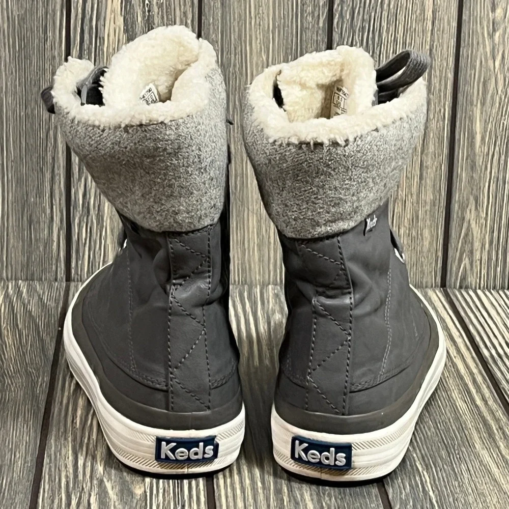 Keds Booties Winter Sneaker Women Sz 6.5 Gray Wool‎ Faux Fur Lined WF55478